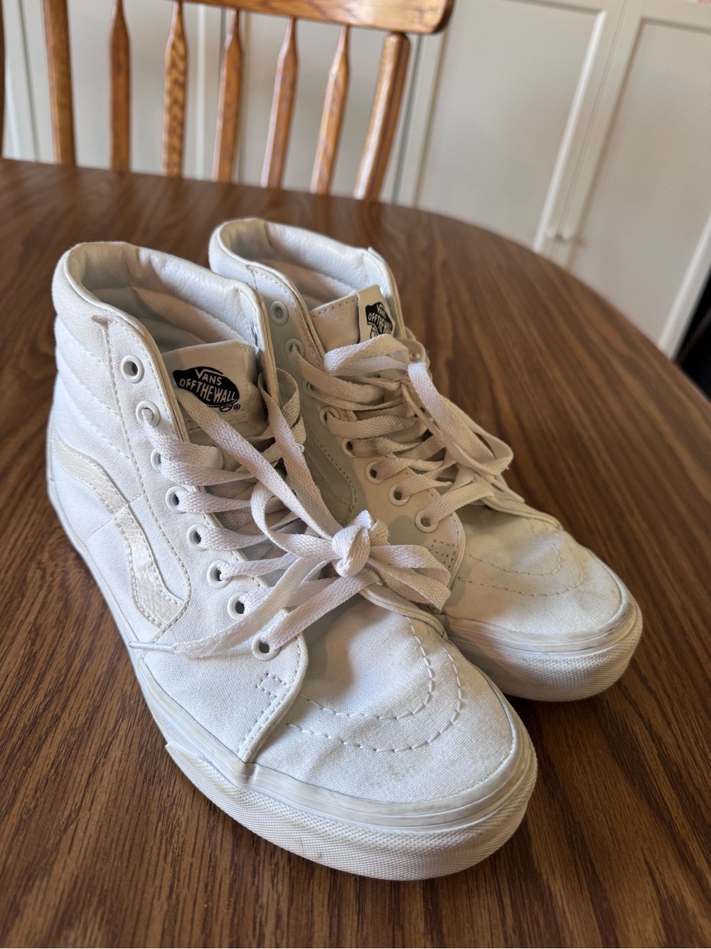 Vans White High-Top Sk8-Hi Canvas Sneakers